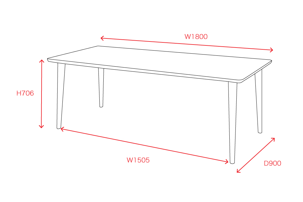 ダイニングテーブル 180／脚位置：外側付